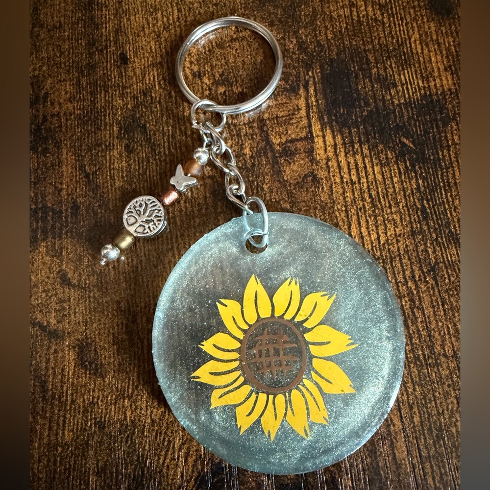 Sunflower Resin Keychain with Bead Charm